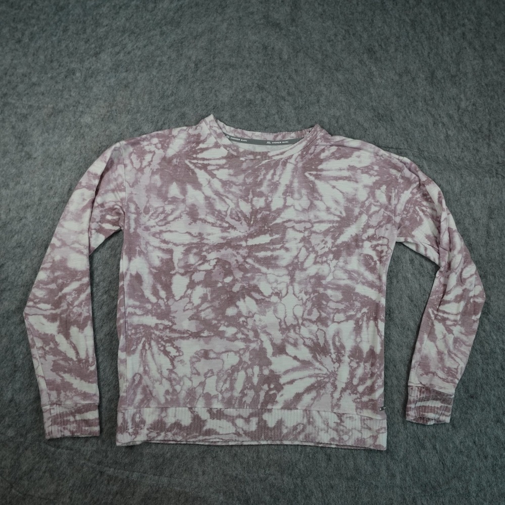 Andrew Marc Top Women Medium Purple Tie Dye Long Sleeve Crew Neck Blouse